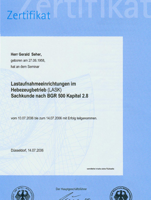 Lastaufnahmeeinrichtungen im Hebezeugbetrieb (LASK) Sachk. n. BGR 500 Kapitel 2.8